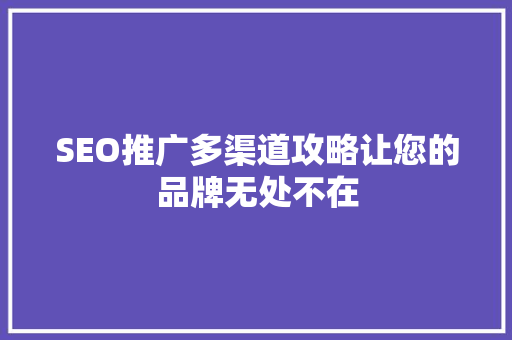 SEO推广多渠道攻略让您的品牌无处不在