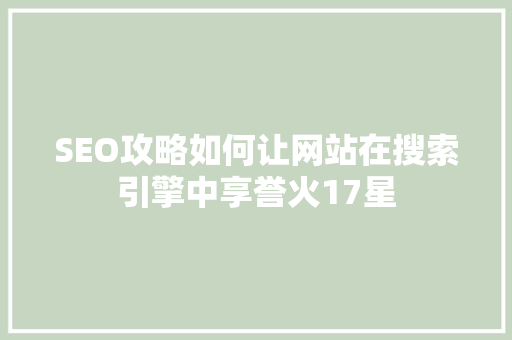 SEO攻略如何让网站在搜索引擎中享誉火17星