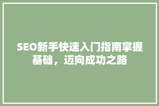 SEO新手快速入门指南掌握基础，迈向成功之路