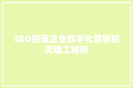 SEO经理企业数字化营销的灵魂工程师