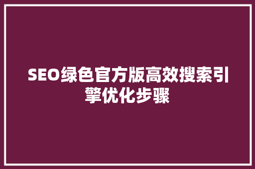 SEO绿色官方版高效搜索引擎优化步骤