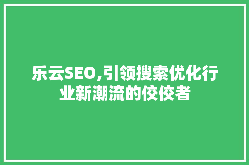 乐云SEO,引领搜索优化行业新潮流的佼佼者