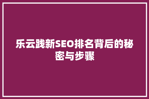 乐云践新SEO排名背后的秘密与步骤