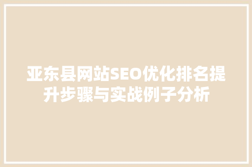 亚东县网站SEO优化排名提升步骤与实战例子分析