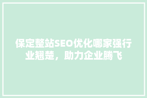 保定整站SEO优化哪家强行业翘楚，助力企业腾飞