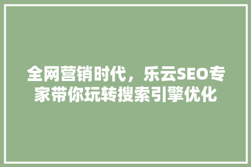 全网营销时代，乐云SEO专家带你玩转搜索引擎优化