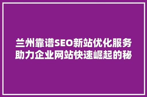 兰州靠谱SEO新站优化服务助力企业网站快速崛起的秘密武器