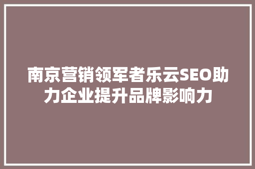 南京营销领军者乐云SEO助力企业提升品牌影响力