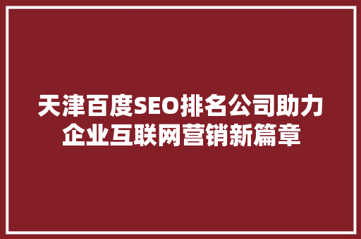 天津百度SEO排名公司助力企业互联网营销新篇章