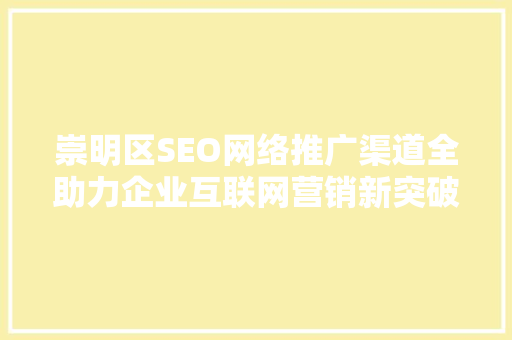 崇明区SEO网络推广渠道全助力企业互联网营销新突破
