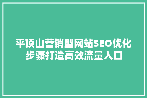 平顶山营销型网站SEO优化步骤打造高效流量入口