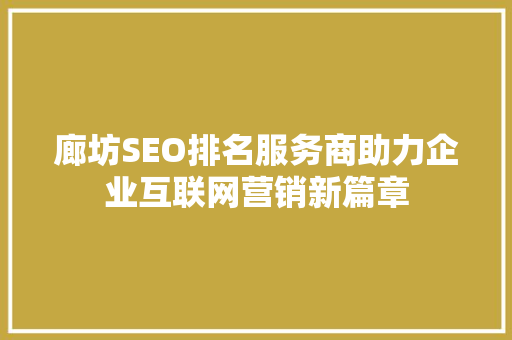廊坊SEO排名服务商助力企业互联网营销新篇章