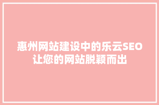 惠州网站建设中的乐云SEO让您的网站脱颖而出