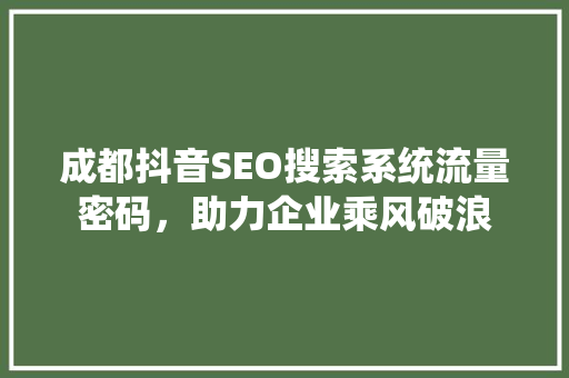成都抖音SEO搜索系统流量密码，助力企业乘风破浪