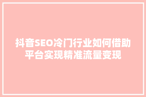 抖音SEO冷门行业如何借助平台实现精准流量变现