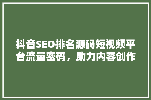 抖音SEO排名源码短视频平台流量密码，助力内容创作者提升曝光率
