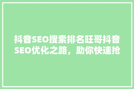 抖音SEO搜索排名旺哥抖音SEO优化之路，助你快速抢占流量高地