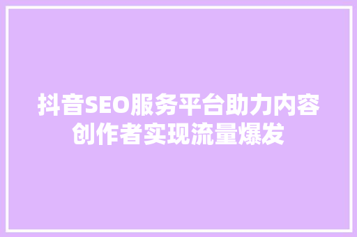 抖音SEO服务平台助力内容创作者实现流量爆发
