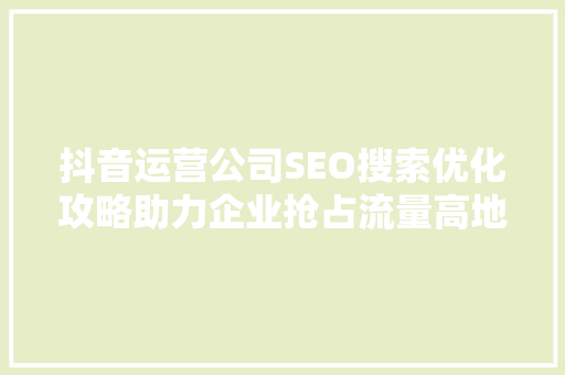 抖音运营公司SEO搜索优化攻略助力企业抢占流量高地