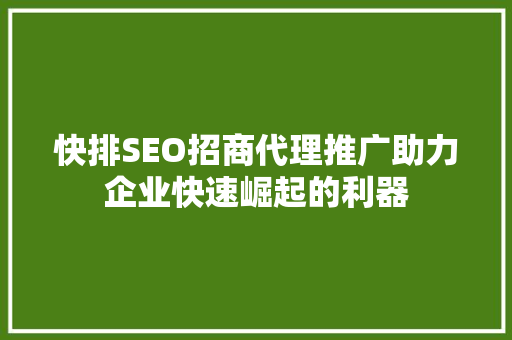 快排SEO招商代理推广助力企业快速崛起的利器