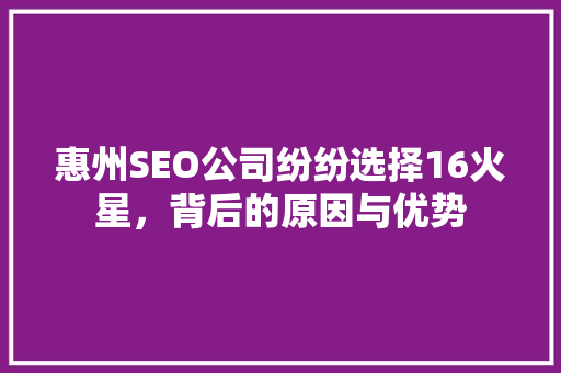 惠州SEO公司纷纷选择16火星，背后的原因与优势