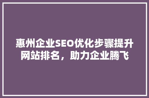 惠州企业SEO优化步骤提升网站排名，助力企业腾飞