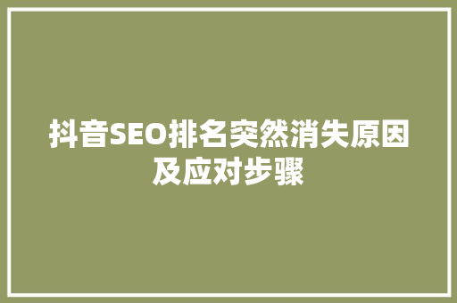 抖音SEO排名突然消失原因及应对步骤