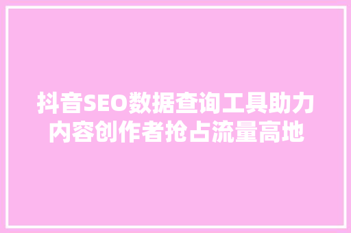抖音SEO数据查询工具助力内容创作者抢占流量高地