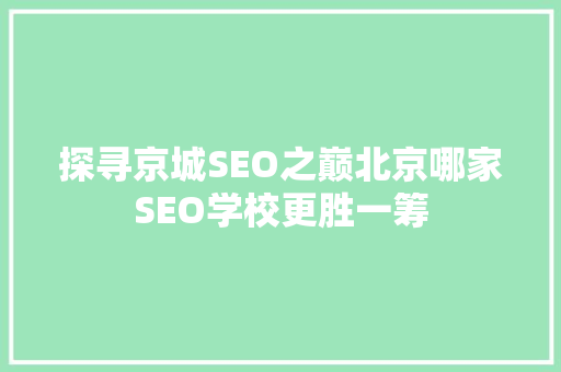探寻京城SEO之巅北京哪家SEO学校更胜一筹