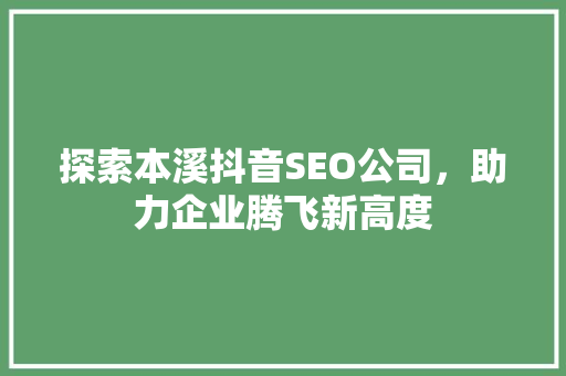 探索本溪抖音SEO公司，助力企业腾飞新高度