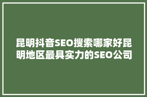 昆明抖音SEO搜索哪家好昆明地区最具实力的SEO公司