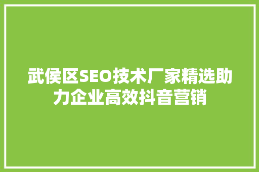 武侯区SEO技术厂家精选助力企业高效抖音营销