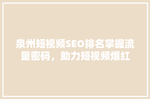 泉州短视频SEO排名掌握流量密码，助力短视频爆红
