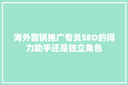 海外营销推广专员SEO的得力助手还是独立角色