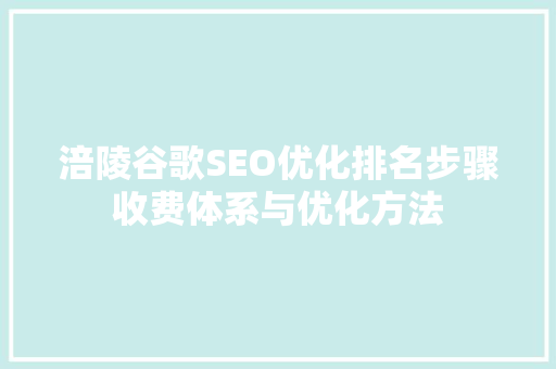 涪陵谷歌SEO优化排名步骤收费体系与优化方法