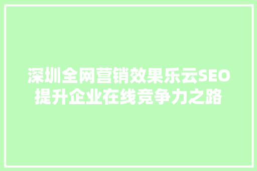 深圳全网营销效果乐云SEO提升企业在线竞争力之路
