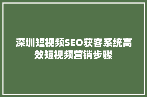 深圳短视频SEO获客系统高效短视频营销步骤
