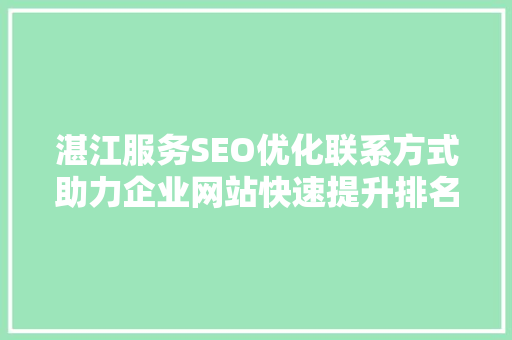 湛江服务SEO优化联系方式助力企业网站快速提升排名