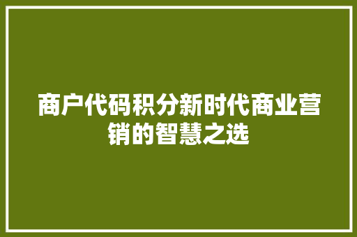 商户代码积分新时代商业营销的智慧之选  第1张