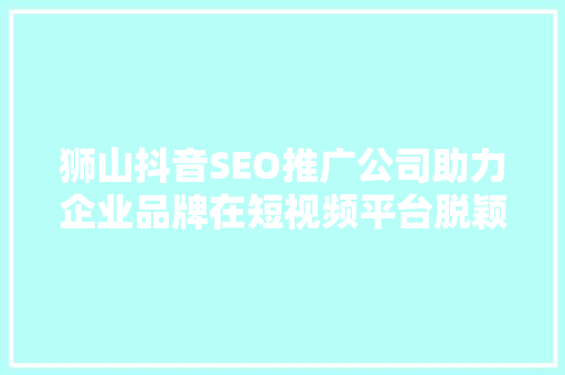 狮山抖音SEO推广公司助力企业品牌在短视频平台脱颖而出