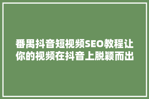 番禺抖音短视频SEO教程让你的视频在抖音上脱颖而出
