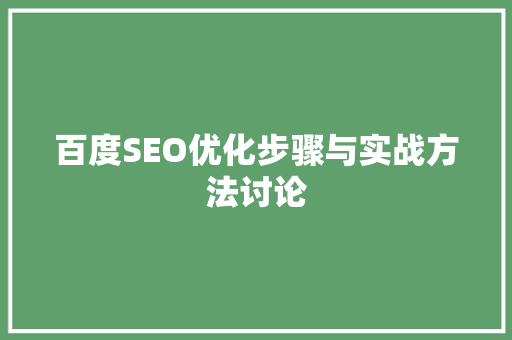 百度SEO优化步骤与实战方法讨论