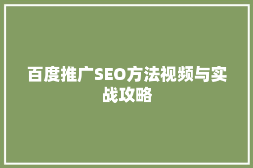 百度推广SEO方法视频与实战攻略