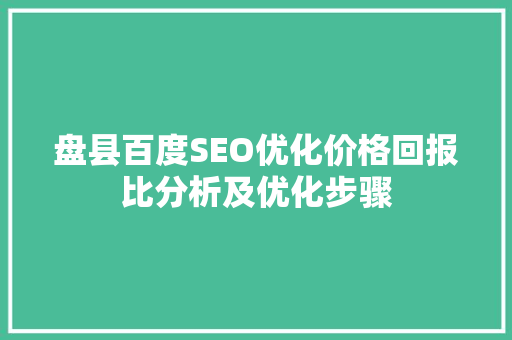 盘县百度SEO优化价格回报比分析及优化步骤