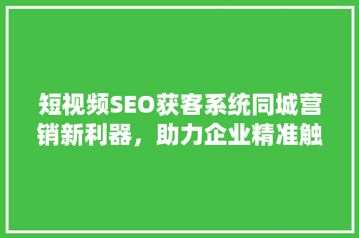 短视频SEO获客系统同城营销新利器，助力企业精准触达目标客户