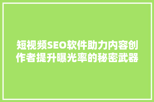 短视频SEO软件助力内容创作者提升曝光率的秘密武器