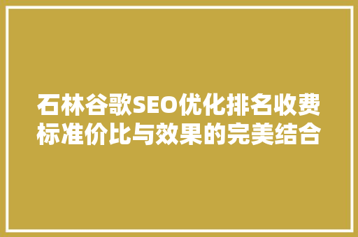 石林谷歌SEO优化排名收费标准价比与效果的完美结合