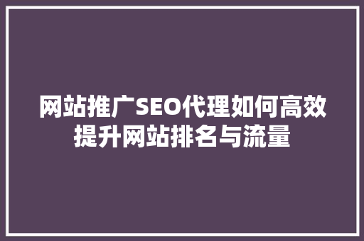 网站推广SEO代理如何高效提升网站排名与流量