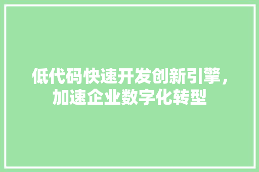 低代码快速开发创新引擎，加速企业数字化转型