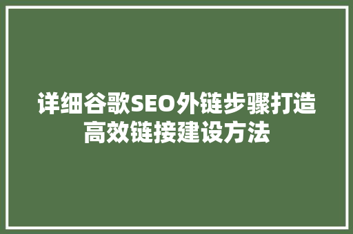 详细谷歌SEO外链步骤打造高效链接建设方法